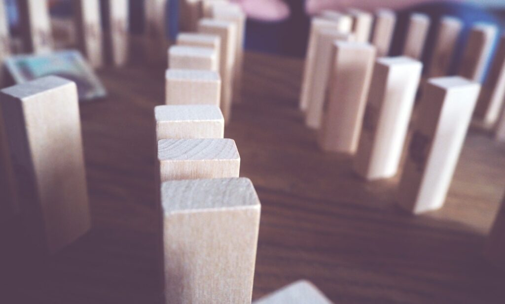 a row of wooden building blocks