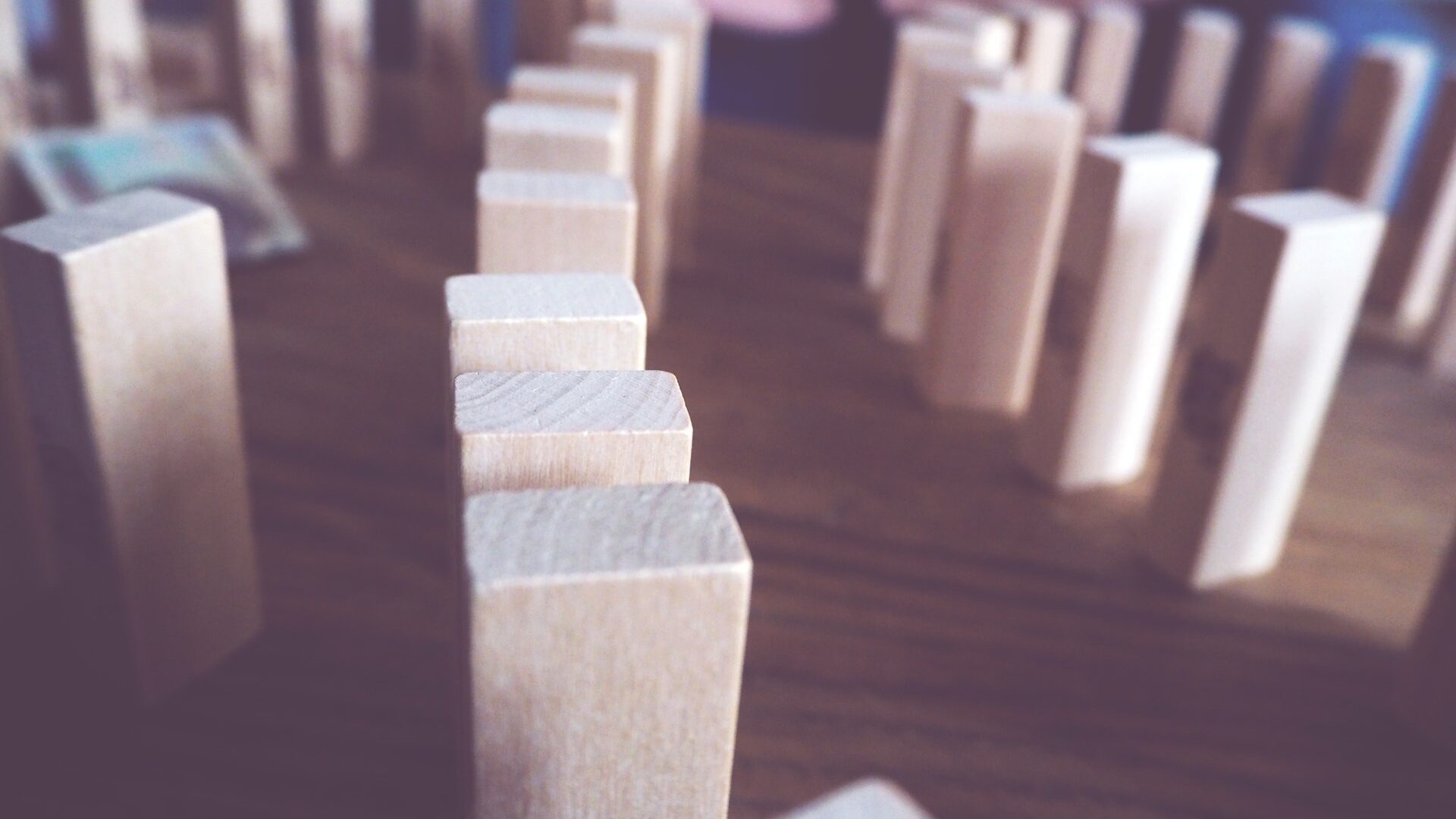a row of wooden building blocks
