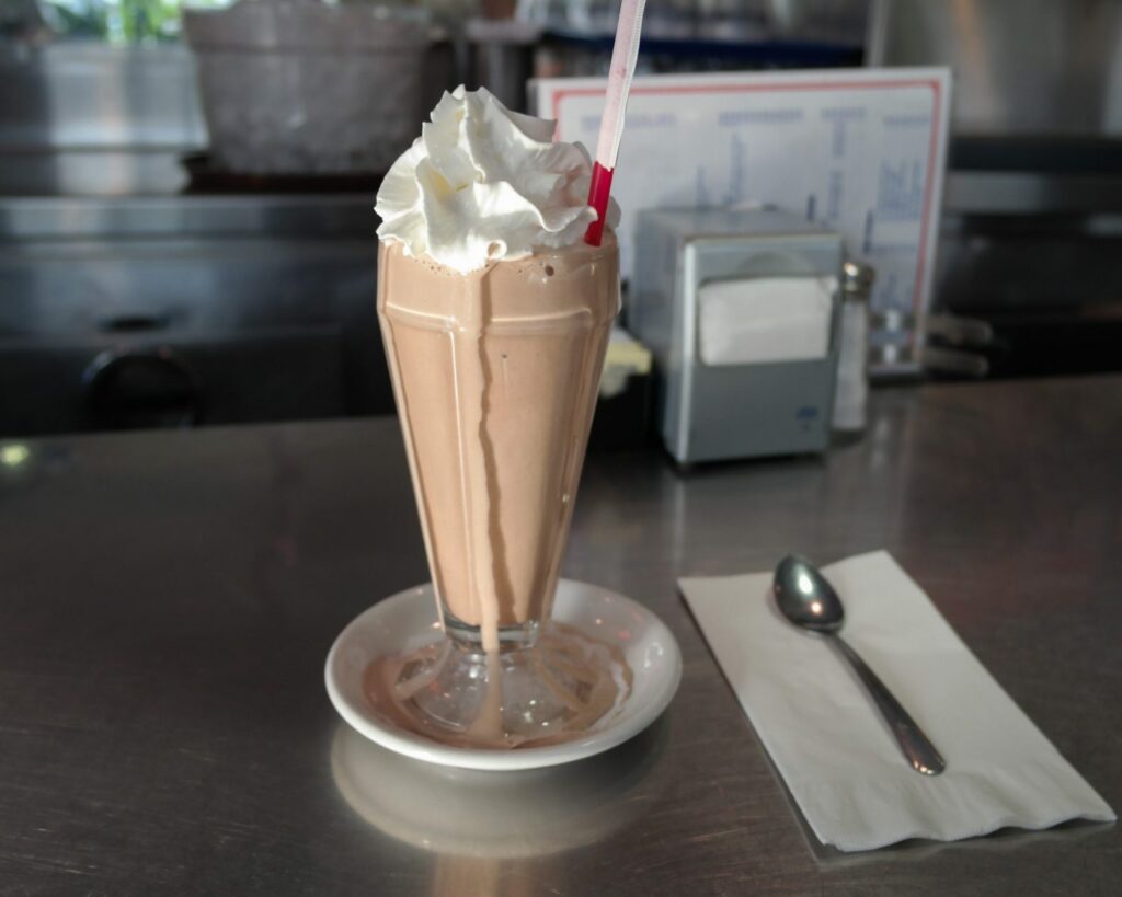 A chocolate milkshake at Rudford's Restaurant in San Diego, California