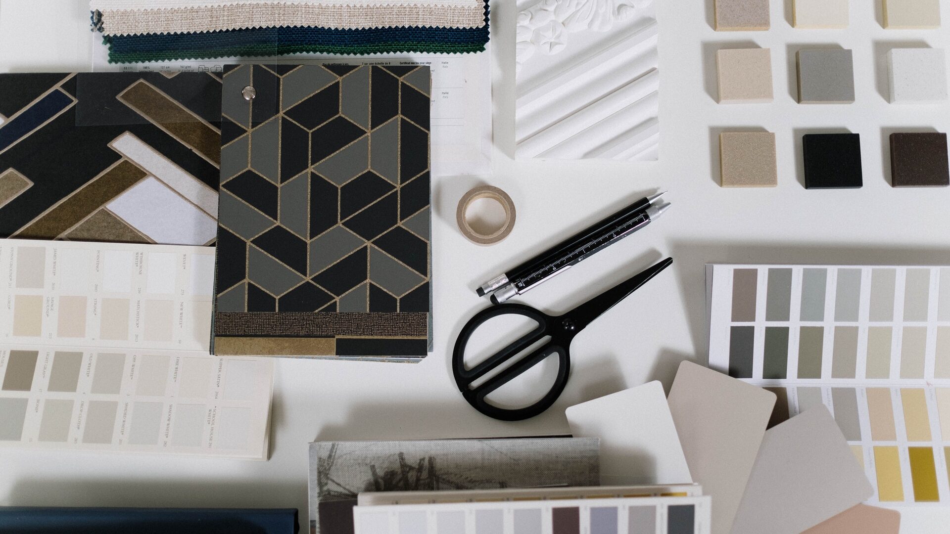 design materials spread out on a table