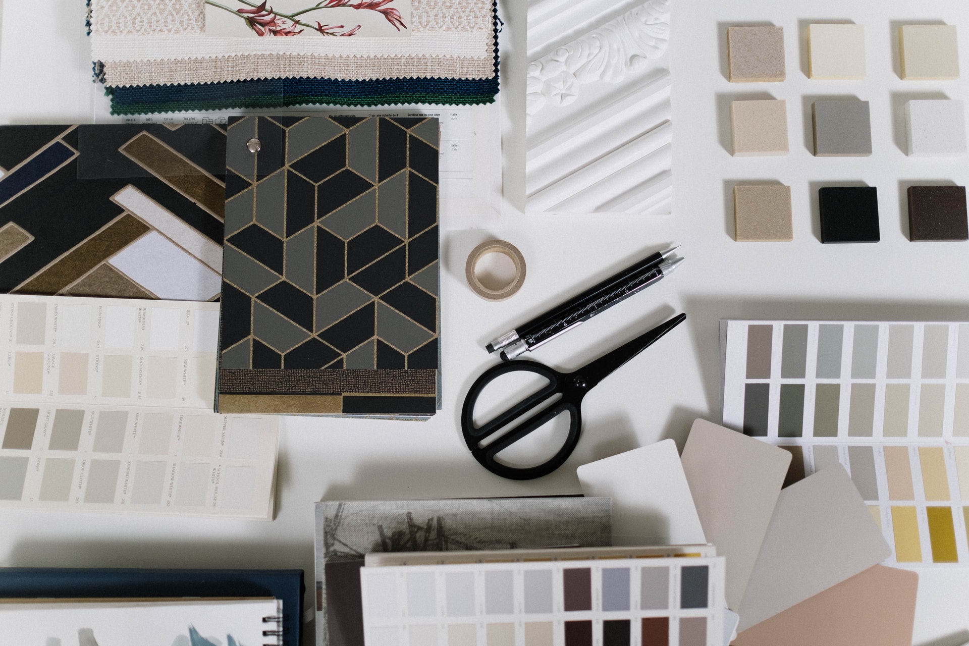 design materials spread out on a table