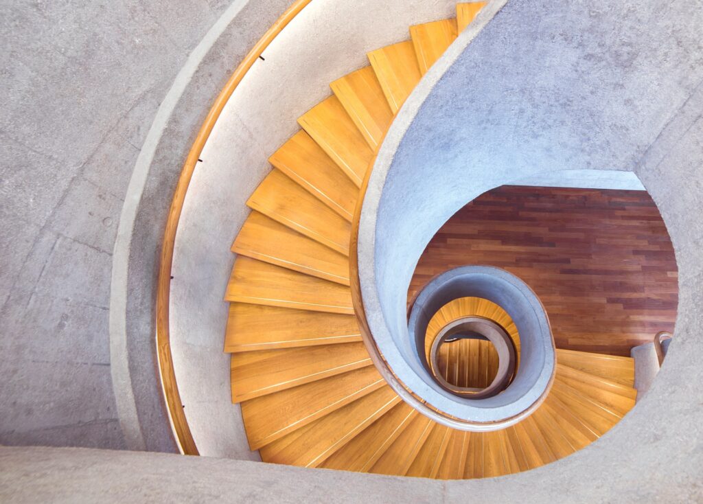 looking down a spiral staircase