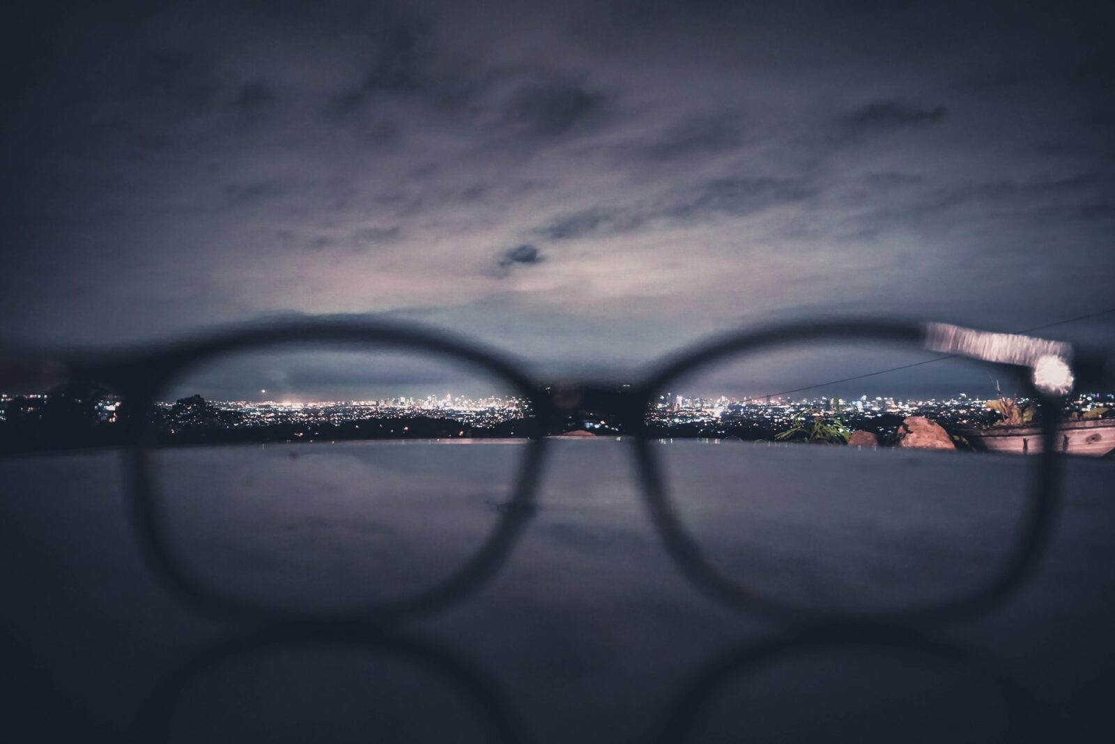 looking through eyeglasses
