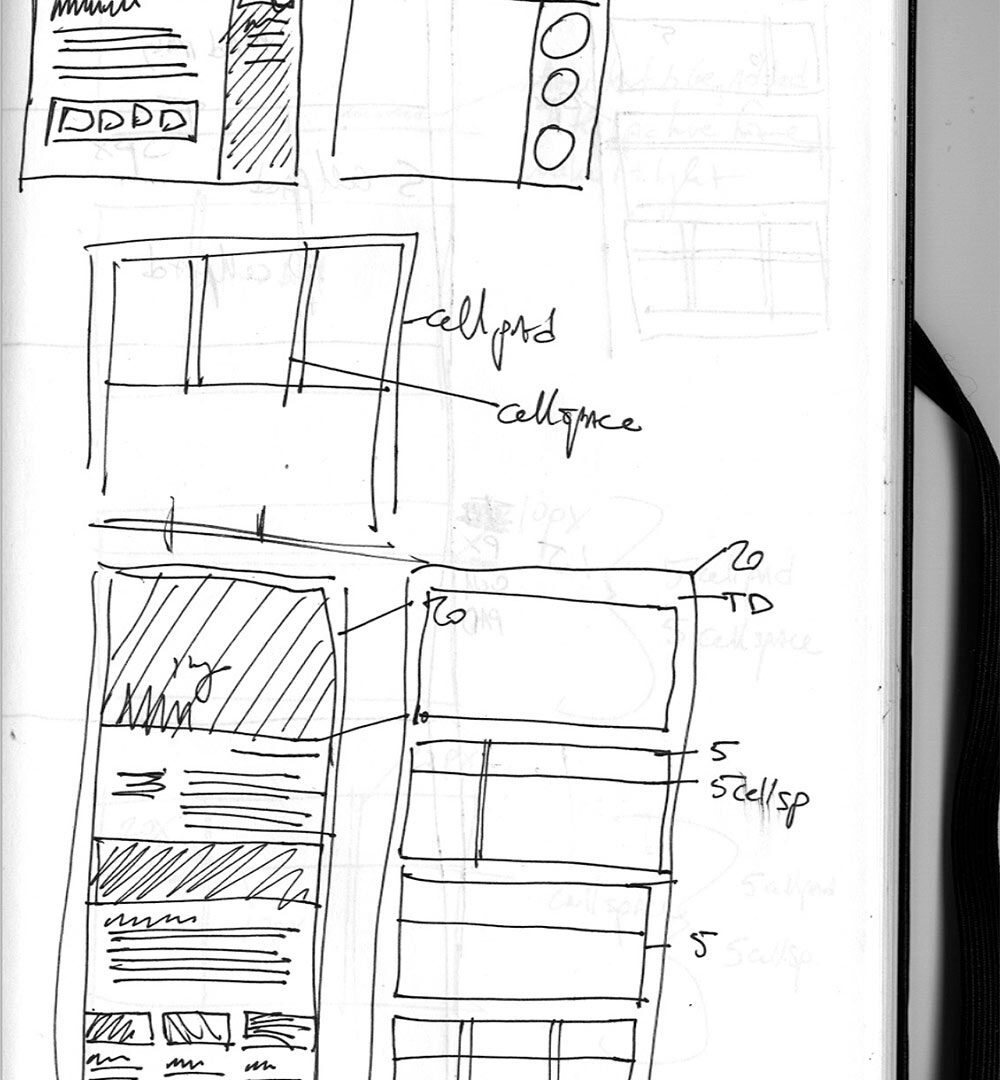 a sketchbook with wireframe drawings