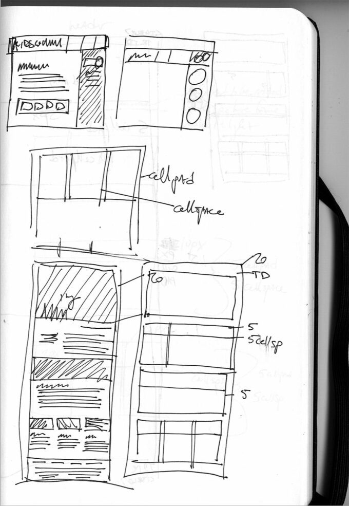 a sketchbook with wireframe drawings