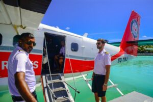 People boarding a seaplane