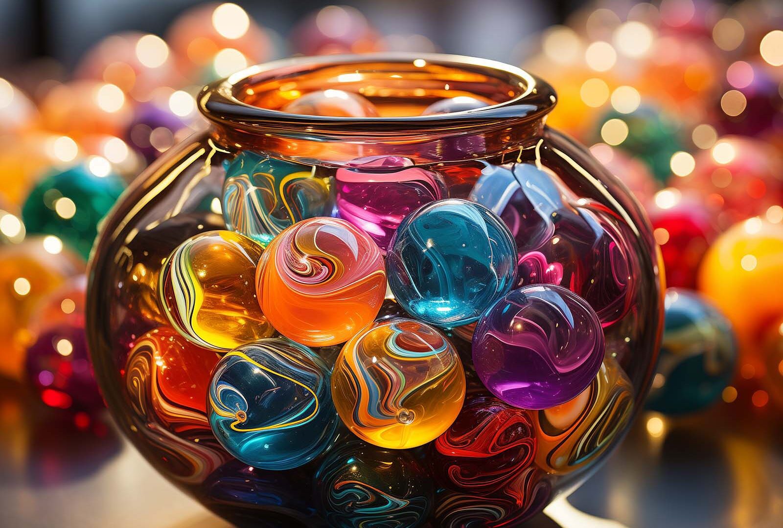 a bowl of colorful marbles